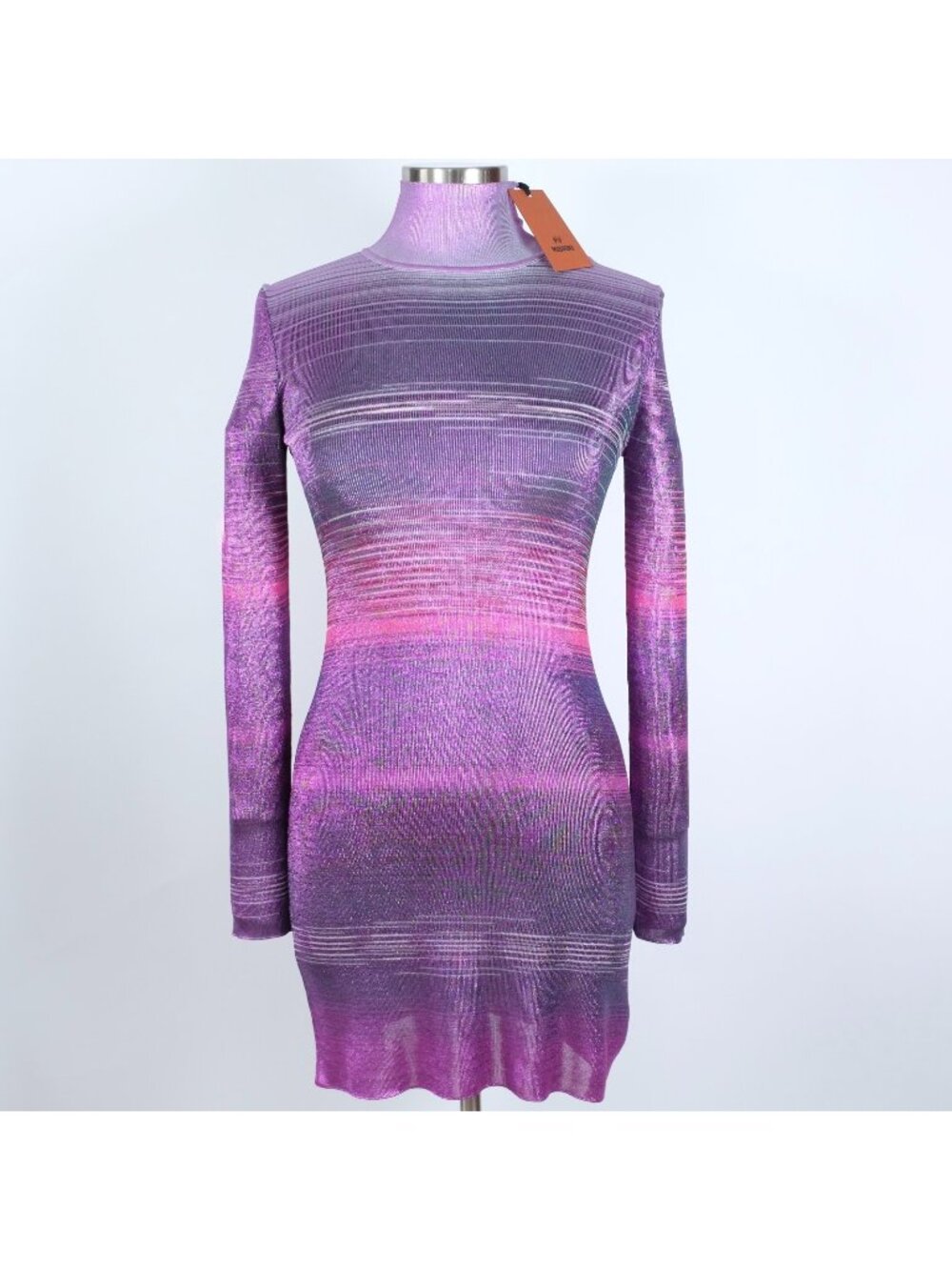 MISSONI Orange Label mini dress gown 40 US 4-6 long sleeves purple mock neck
